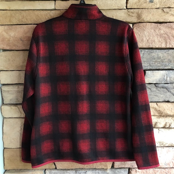 Eddie Bauer red black buffalo check plaid full zip jacket Large EUC - Picture 9 of 11